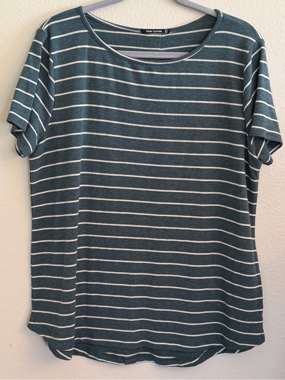 Pink Clover Teal-Striped Short Sleeve Tee